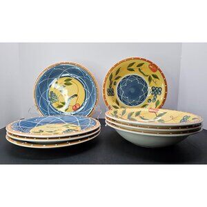 Vtg Salute Ceramics Tuscan Fruit Bowls and Dinner Salad Plates - Set Of 8